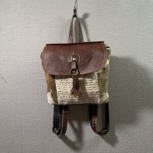Myra Bag Cowhide Upcycled Canvas Backpack Clutch Western Purse